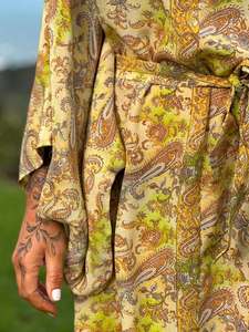 Vintage Sari Collection: Kitekite Kimono Dress - Desert Moss (S/M) Vintage Crepe Silk Sari