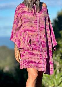 Vintage Sari Collection: Kitekite Kimono Dress - Wild Peony (M/L) Vintage Crepe Silk Sari
