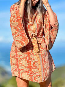 Kitekite Kimono Dress - Dusty Sunset (S/M) Vintage Crepe Silk Sari