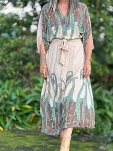 Vintage Sari Collection: Wandering Rose Wrap Dress - Sage and Stone