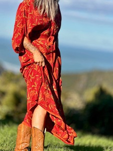 Vintage Sari Collection: Wandering Rose Wrap Dress - Burnt Dahlia