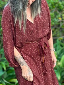 Wandering Rose Wrap Dress - Red Earth