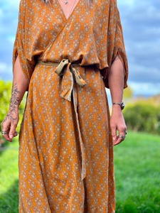 Vintage Sari Collection: Wandering Rose Wrap Dress - Tangerine Dream