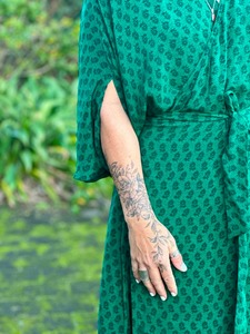 Vintage Sari Collection: Wandering Rose Wrap Dress - Emerald Meadow