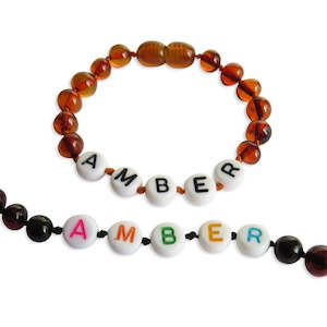 Custom Name Jewelry: Custom Name Amber Teething Bracelet / Anklet
