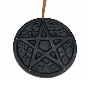 Incense Oil Burners: Black Metal Pentacle Incense Burner / Holder (10A4)