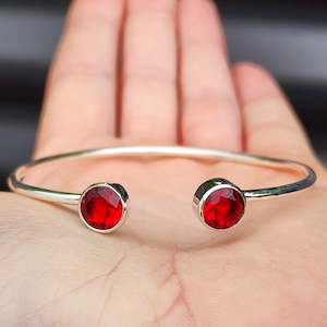 Sterling Silver Bracelets Bangles: Solid 925 Sterling Silver & Natural Garnet Handmade Cuff Bracelet