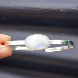 Handmade Silver Bracelets Bangles: Solid Sterling Silver & Natural Moonstone Handmade Cuff Bracelet