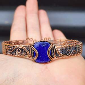 Copper Bracelets: Handmade Copper & Natural Lapis Lazuli Wrap Cuff Bracelet