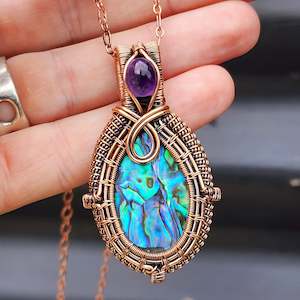 Handmade Copper & Paua Shell Wire Wrap Necklace