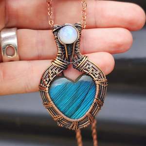 Handmade Copper & Natural Labradorite Heart Wire Wrap Necklace