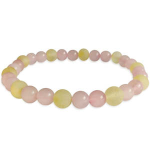 Amber Bracelets: Adults Elastic Raw Lemon Amber & Rose Quartz Bracelet