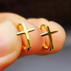 Earrings: Solid 925 Sterling Silver Gold Cross Hoop Earrings