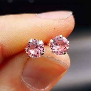 Earrings: 6mm Pink CZ & Solid 925 Sterling Silver Round Stud Earrings