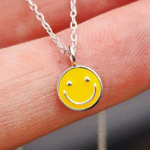 Childrens 925 Solid Sterling Silver Smiley Face Necklace