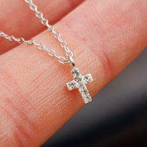 Childrens Necklaces: Childrens 925 Solid Sterling CZ Cross Necklace
