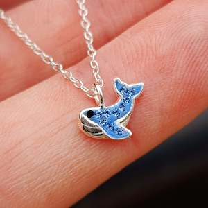 Childrens 925 Solid Sterling Silver CZ Whale Necklace