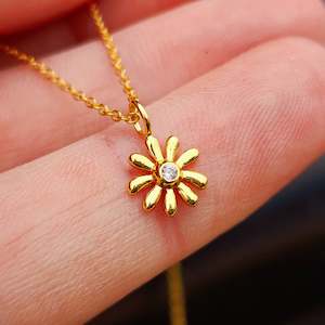 Childrens 925 Solid Sterling Silver & CZ Gold Flower Necklace