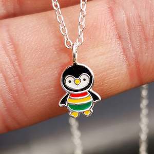 Childrens 925 Solid Sterling Silver Penguin Necklace