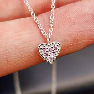 Childrens 925 Solid Sterling Silver & Pink CZ Heart Necklace