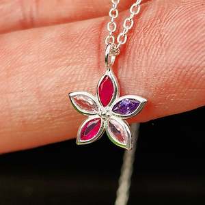 Childrens 925 Solid Sterling Silver & CZ Flower Necklace