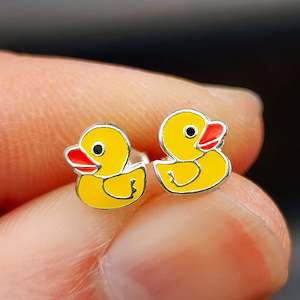925 Sterling Silver Rubber Duck Stud Earrings