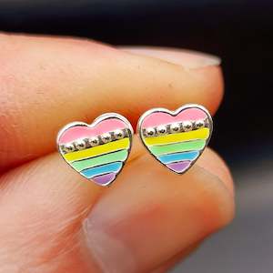 925 Sterling Silver Rainbow Heart Stud Earrings
