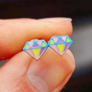 925 Sterling Silver Colorful Diamond Shape Stud Earrings