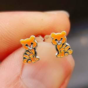 Childrens Earrings: 925 Sterling Silver Tiger Stud Earrings