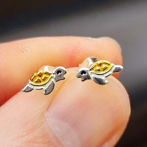 Childrens Earrings: 925 Sterling Silver Cute Turtle Stud Earrings