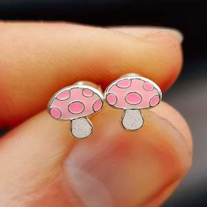 925 Sterling Silver Pink Mushroom Stud Earrings