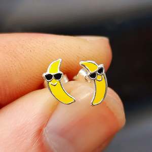 Childrens Earrings: 925 Sterling Silver Cool Banana Stud Earrings