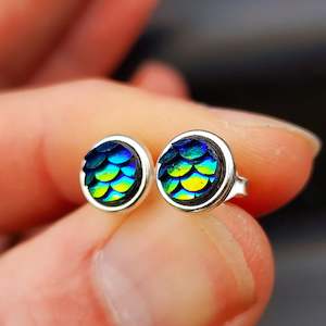 Childrens Earrings: 925 Sterling Silver Dragon Scale Stud Earrings