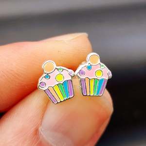 Childrens Earrings: 925 Sterling Silver Cupcake Stud Earrings