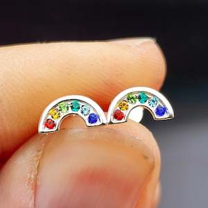 925 Sterling Silver & Rainbow CZ Stud Earrings