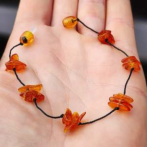 Amber Bracelets: Polished Cognac Baltic Amber 3x Setting Knotted Bracelet