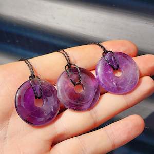 30mm Natural Amethyst Donut Pendant Necklace