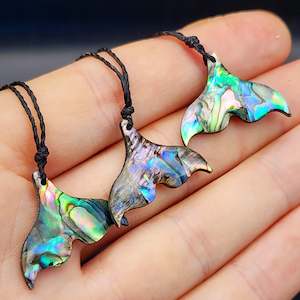 Gemstone Pendants: Natural Carved Paua Whale Tail Pendant Necklace