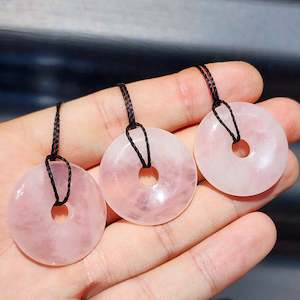 Gemstone Pendants: 30mm Pink Rose Quartz Donut Pendant Necklace