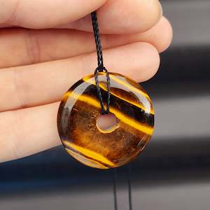 Gemstone Pendants: 30mm Natural Tigers Eye Donut Pendant Necklace