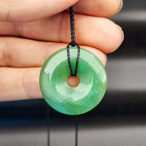 Gemstone Pendants: 30mm Natural Aventurine Donut Pendant Necklace
