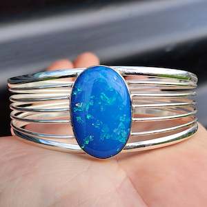 Sterling Silver Bracelets Bangles: Solid 925 Sterling Silver & Created Opal Cage Cuff Bracelet