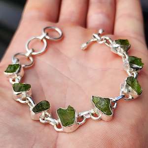 Solid 925 Sterling Silver & Natural Raw Peridot Handmade Chain Bracelet