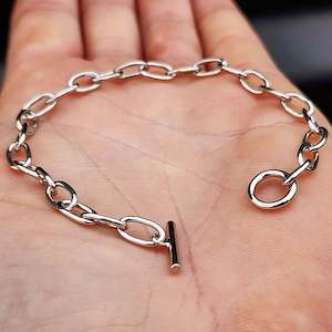 Sterling Silver Bracelets Bangles: Solid 925 Sterling Silver 9mm Chain Bracelet With Toggle