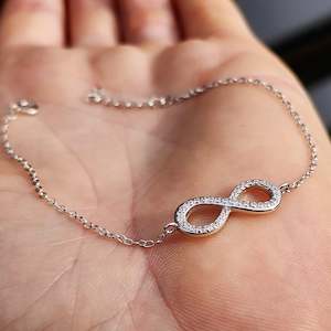 Sterling Silver Bracelets Bangles: Solid 925 Sterling Silver & CZ Diamond Infinity Chain Bracelet