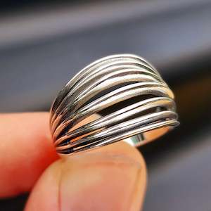 Solid 925 Sterling Silver 15mm Oxidized Spiral Cage Ring