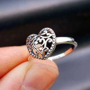 Solid 925 Sterling Silver Koru Heart Ring