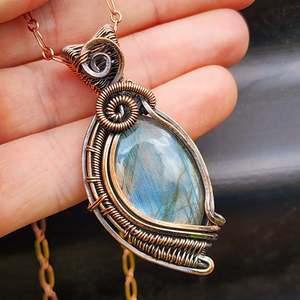 Handmade Copper & Natural Labradorite Wire Wrap Necklace