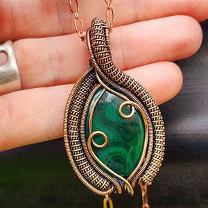 Copper Bracelets: Handmade Copper & Natural Malachite Wire Wrap Necklace
