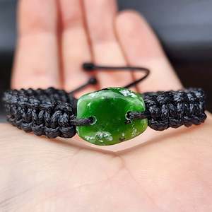 Nephrite Jade / Greenstone One Off Macrame Bracelet (1A3-805)